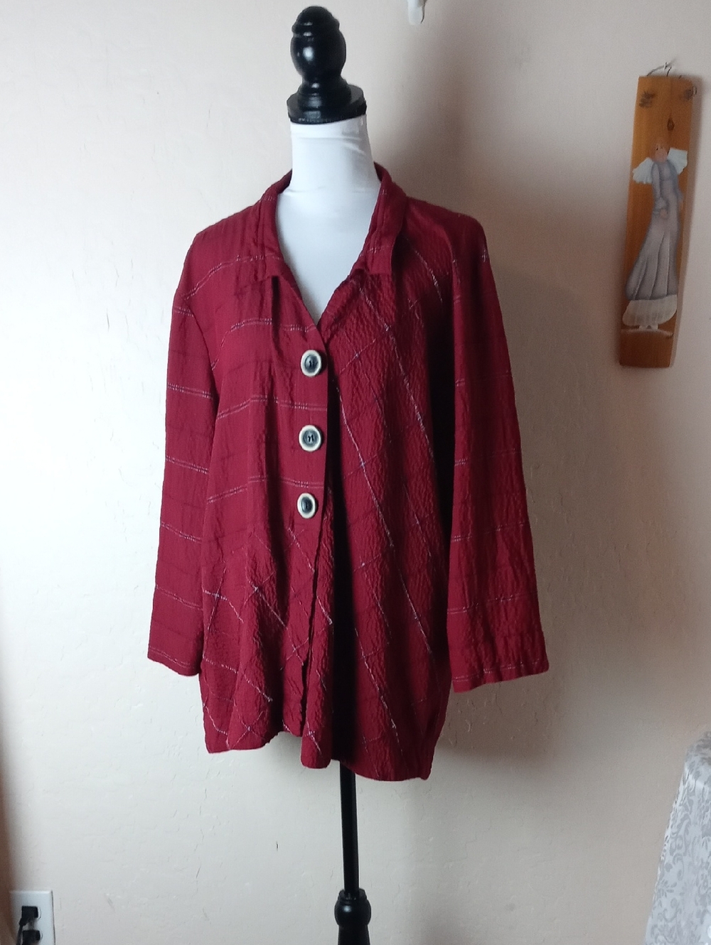 Ali Miles Women's Deep Red Button-Front Textured Jacket